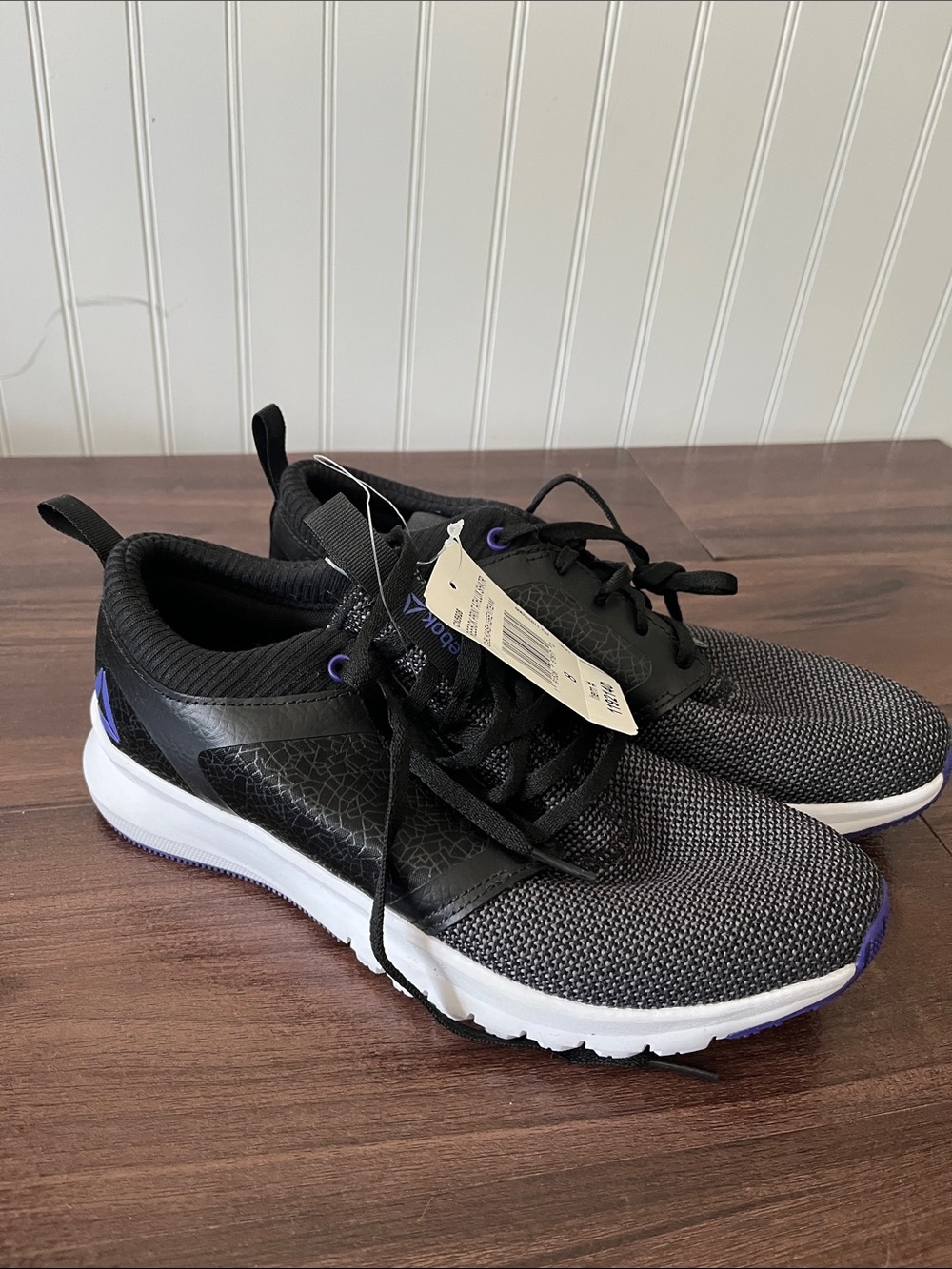 Reebok Black and Purple Knit-Textured Athletic Sneakers